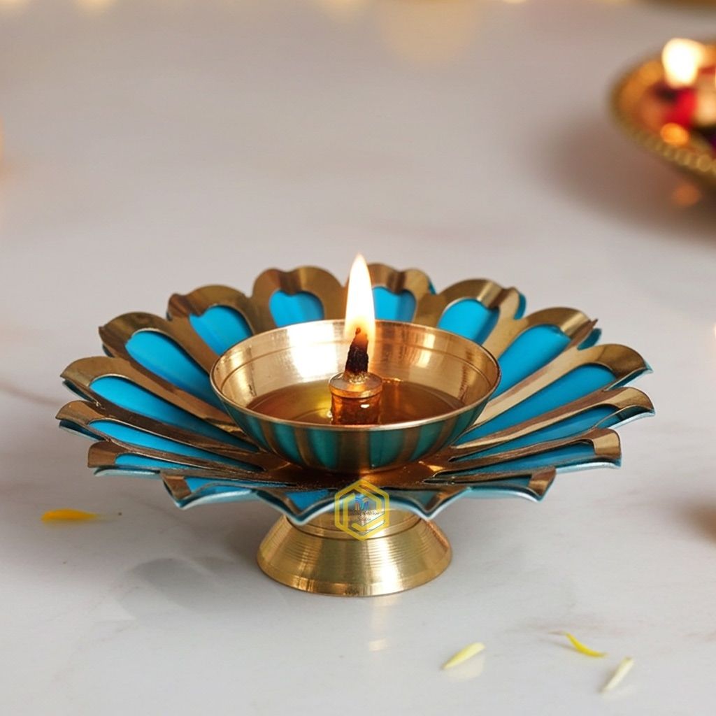 Iron & Brass Deepak Colour Blue 4 Inch (ZMAS517 B)