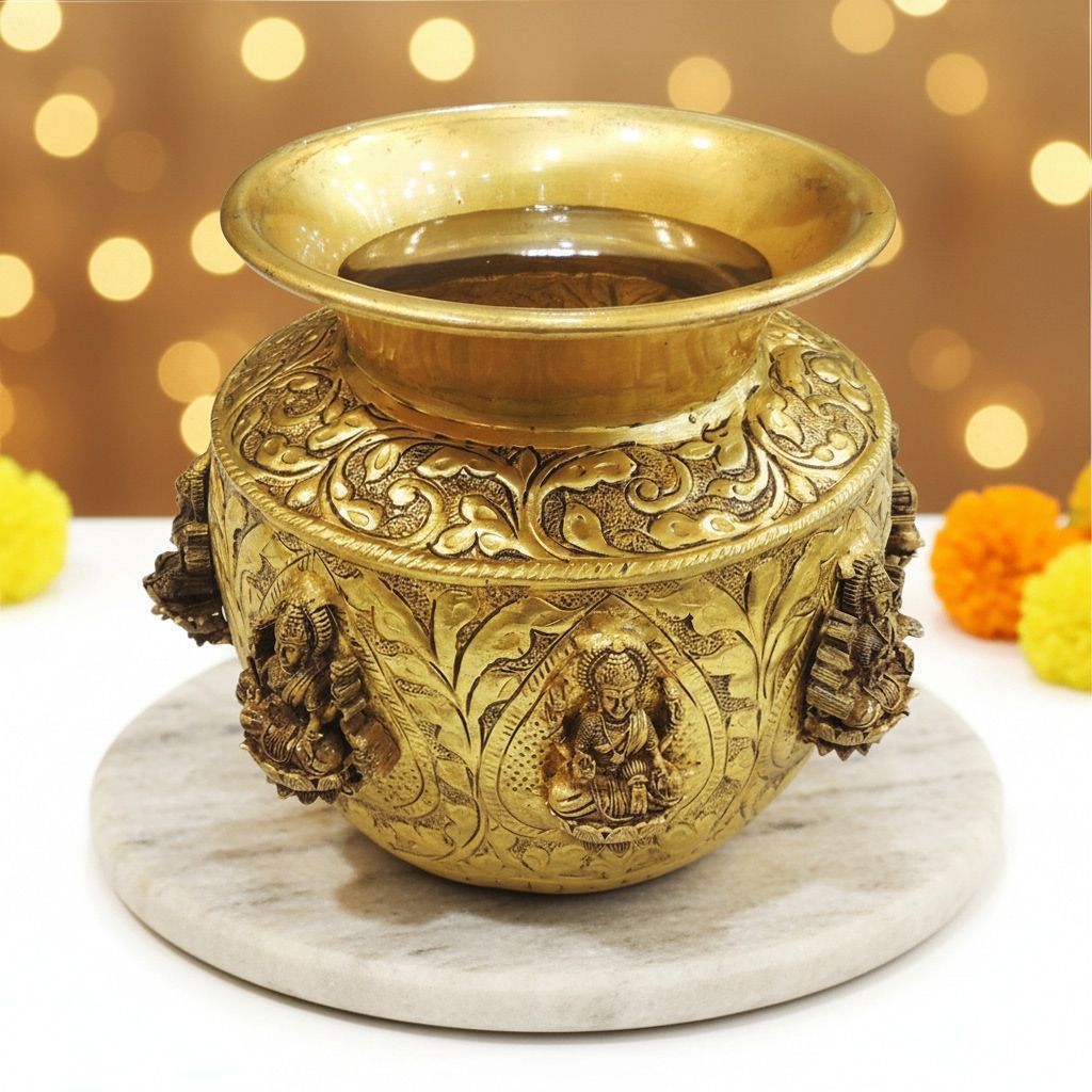 Brass Ashta Lakshmi Water Pot | Temple Puja Item, Height : 5 Inch (BSMAS1915 B)