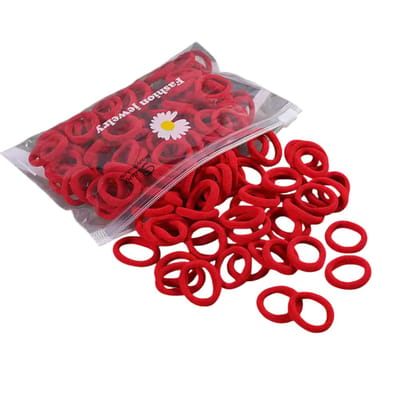 Saavi Ponytail Holder (Red, Pack of 100) Cotton Mini Hair Elastic Rubber Bands for Pony | Tight, Non-slippery, Stretchable | Cotton Elastic Rubber Bands for Kids, Girls Saavi Ponytail Holder (Red, Pack of 100) Cotton Mini Hair Elastic Rubber Bands for Po