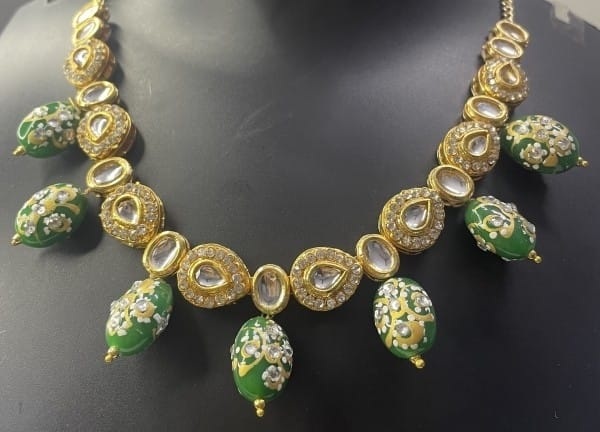 Premium Green Been Kundan Choker Set Women Festive Jewellery
