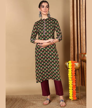 Vaamsi Cotton Printed Straight Women's Kurti - Green ( Pack of 1 )