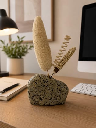 Natural Stone Planter with Jute Flower Handmade Decor