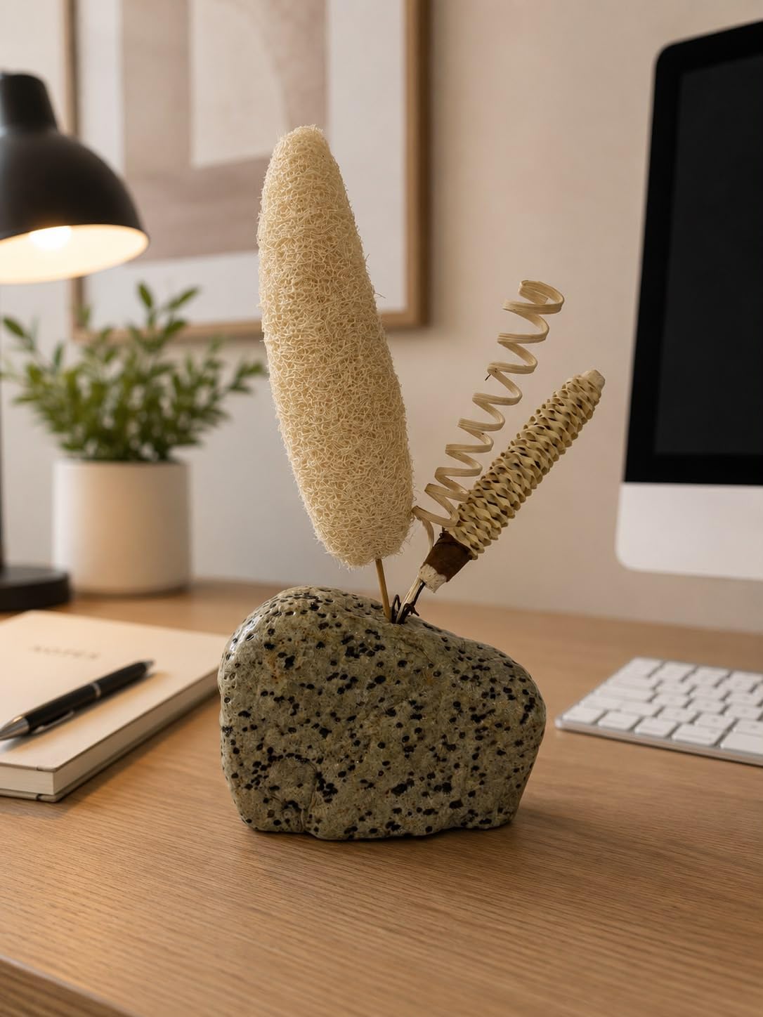 Natural Stone Planter with Jute Flower Handmade Decor