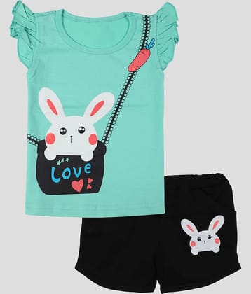 CATCUB Pack of 1 Baby Girls Cotton Top & Shorts ( Green )