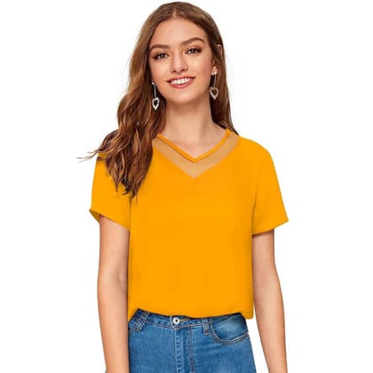 Women's Polyester, Knitting Western Wear T Shirt XL (Yellow)