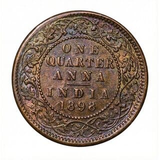 Rare 1 Quarter Anna 1898 Victoria Queen, British India old Copper Collection