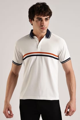 Polyester White Striped Polo Polyester White Striped Polo