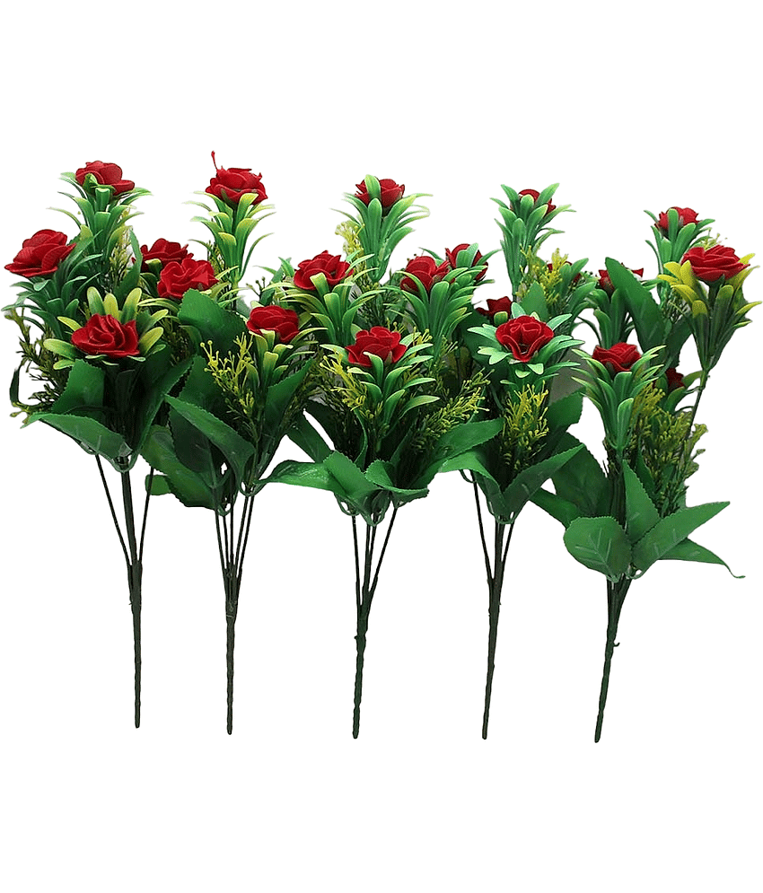 Hidooa - Red Rose Artificial Flowers Bunch ( Pack of 5 )