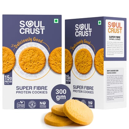 Soul Crust Super Fibre High Protein Cookies | 15g Protein per 100g | Made with Chickpea & Pea Protein | Trans-Fat Free | Post-Workout Snack | 300g Pack (150g x 2) Soul Crust Super Fibre High Protein Cookies | 15g Protein per 100g | Made with Chickpea & Pea Protein | Trans-Fat Free | Post-Workout Snack | 300g Pack (150g x 2)