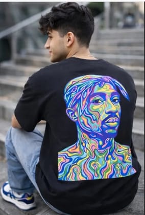 Hue Nox Men's Black Rapper 2 Graphic Oversized T-Shirt