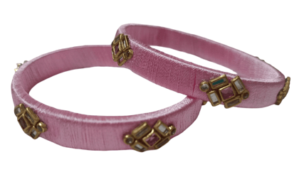 Pink Silk Thread Bangles with Stone Embellishments