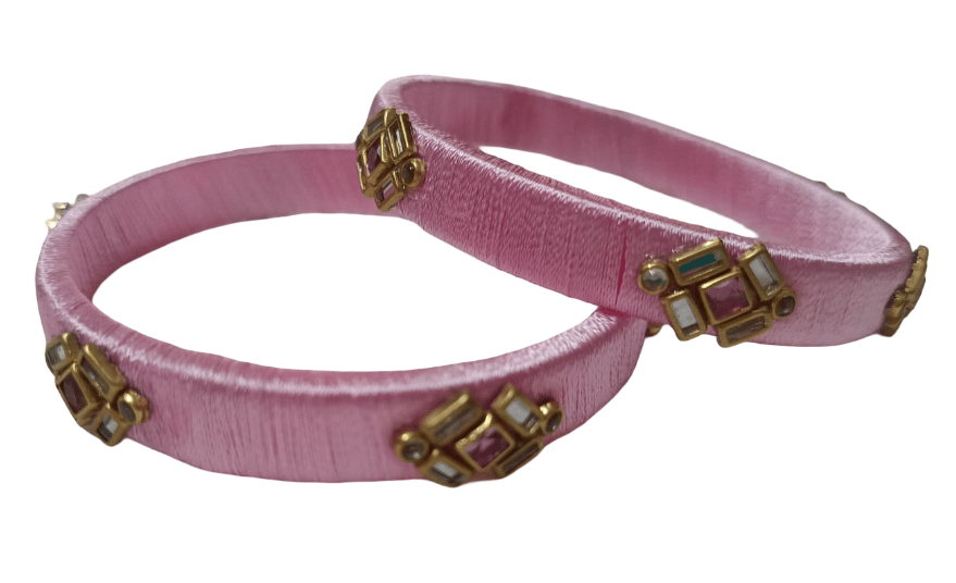 Pink Silk Thread Bangles with Stone Embellishments
