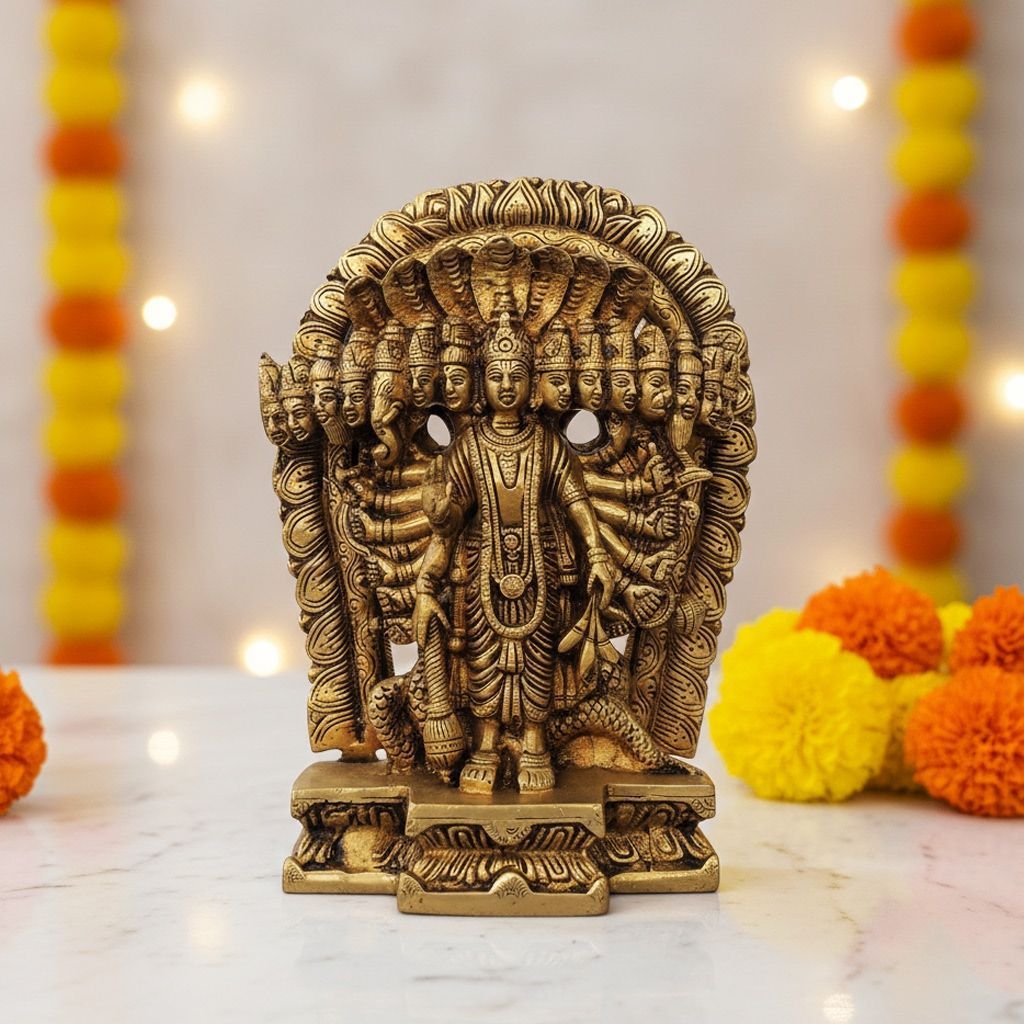 Brass Vishnu Das Avatar Statue – Dashavatara Brass Hindu God Idol, Height : 11 Inch (BSMAS1708 D)