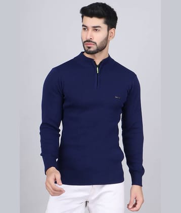 FEVERFEW Acrylic Henley Neck Men's Full Sleeves Pullover Sweater - Navy Blue ( Pack of 1 )