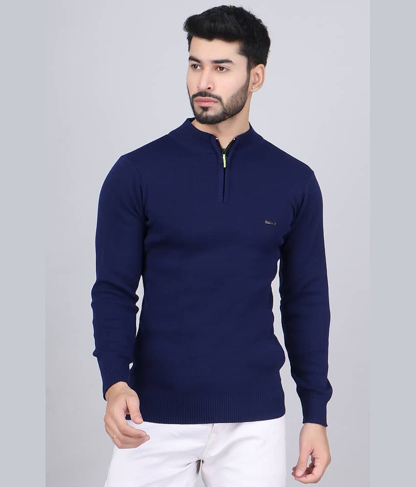 FEVERFEW Acrylic Henley Neck Men's Full Sleeves Pullover Sweater - Navy Blue ( Pack of 1 )