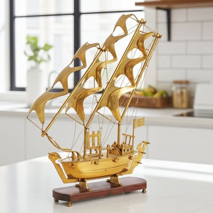 Brass Maritime Ship Showpiece – Nautical Table Decor Accent, Height : 26 Inch (MRMAS128 D)