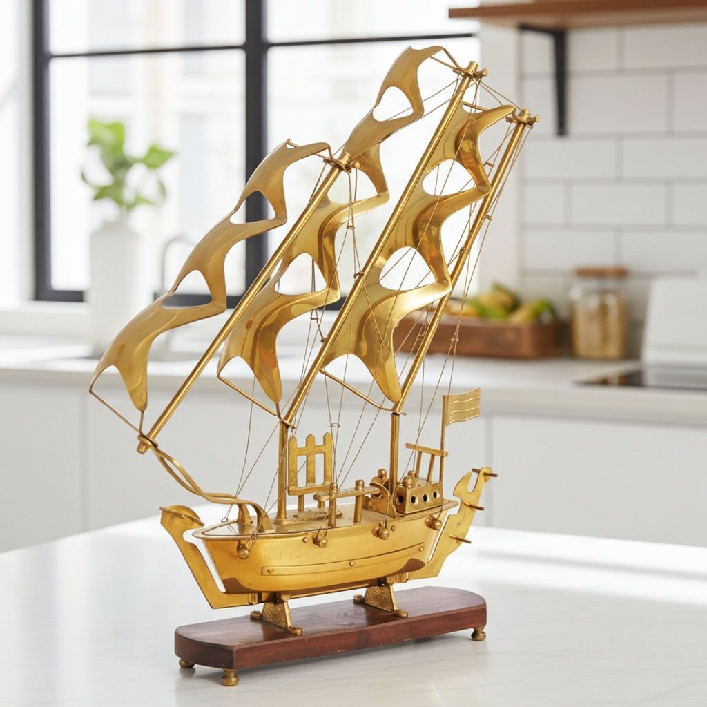 Brass Maritime Ship Showpiece – Nautical Table Decor Accent, Height : 26 Inch (MRMAS128 D)