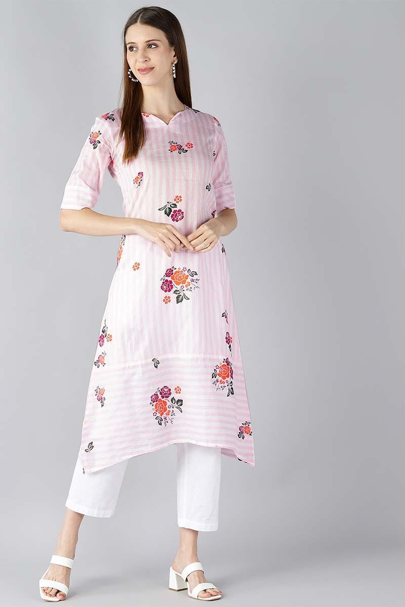 Women Cotton Fabric Pink Printed Fancy Daily Wear Kurti VCK1582