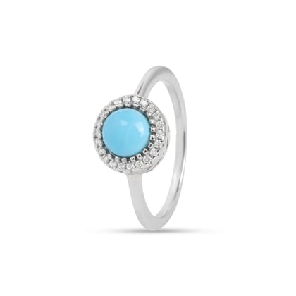 925 Sterling Silver Turquoise Ring with Cubic Zirconia Halo for Women | Round Blue Stone Elegant Ring I Weight - 2.28 gram
