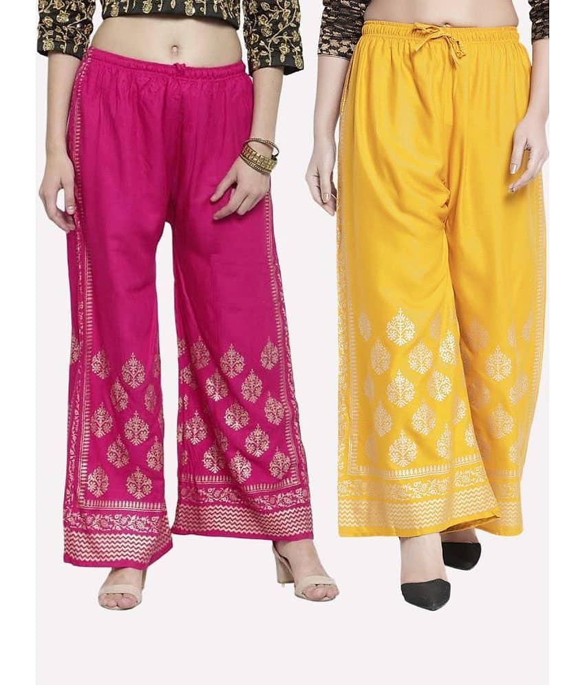 OMAYA - Red Rayon Flared Women's Palazzos ( Pack of 2 )