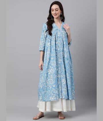Janasya - Blue Cotton Women's Front Slit Kurti ( Pack of 1 )