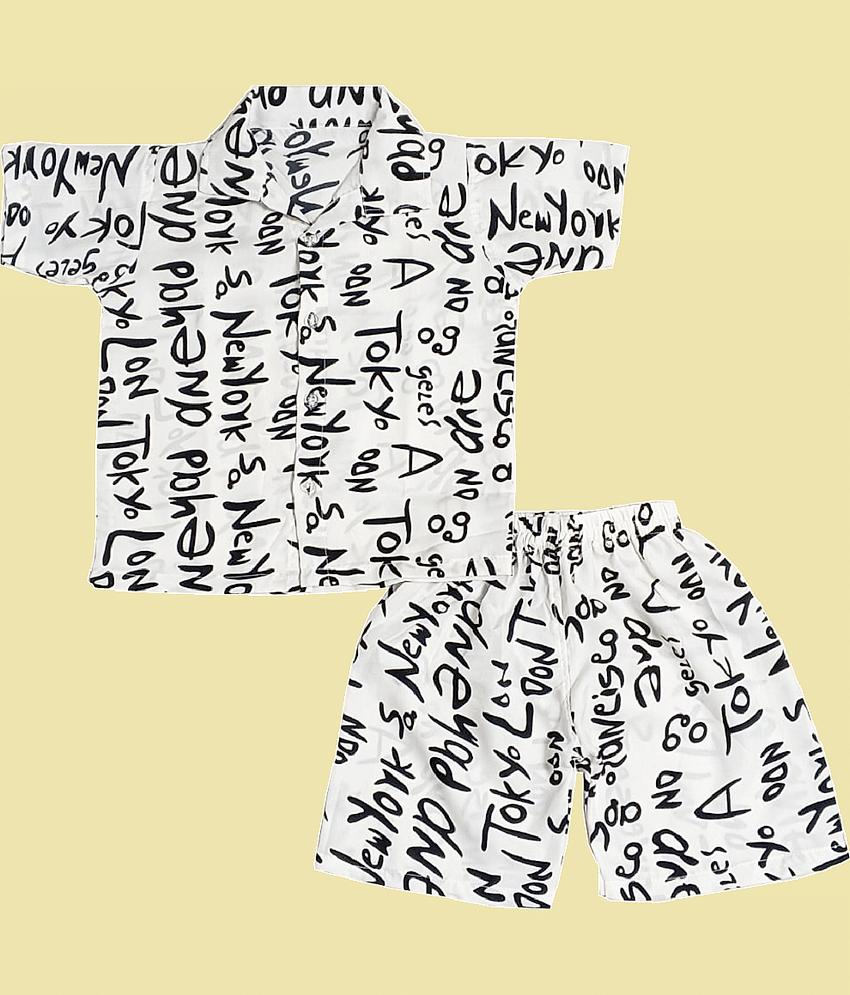 harshvardhanmart Pack of 1 Unisex for Baby Crepe Shirt & Shorts ( White )