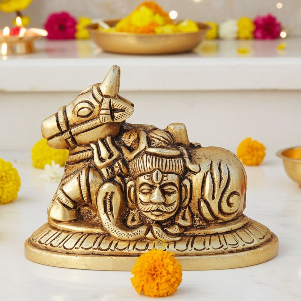 Brass Showpiece Nandi God Idol Statue - Antique Finish Spiritual Statue, Height : 2.5 Inch (BSMAS1605 B)