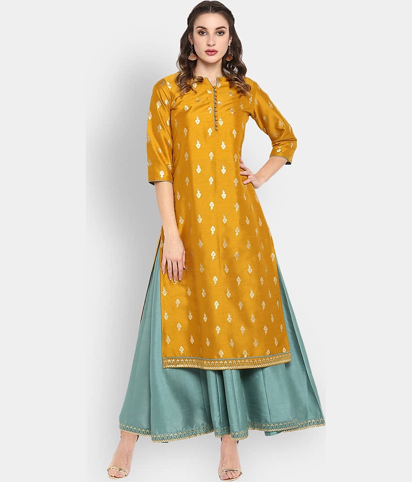 Janasya Silk Blend Printed Midi Women's Fit & Flare Dress - Green ( Pack of 1 )