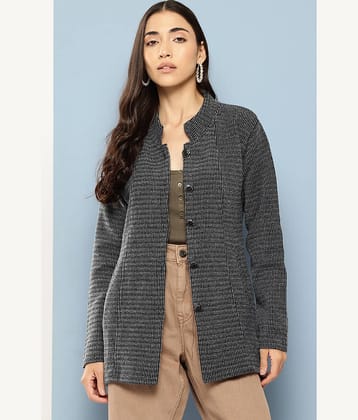 Aarika Women Woollen Mandarin Collar Cardigan ( Black )