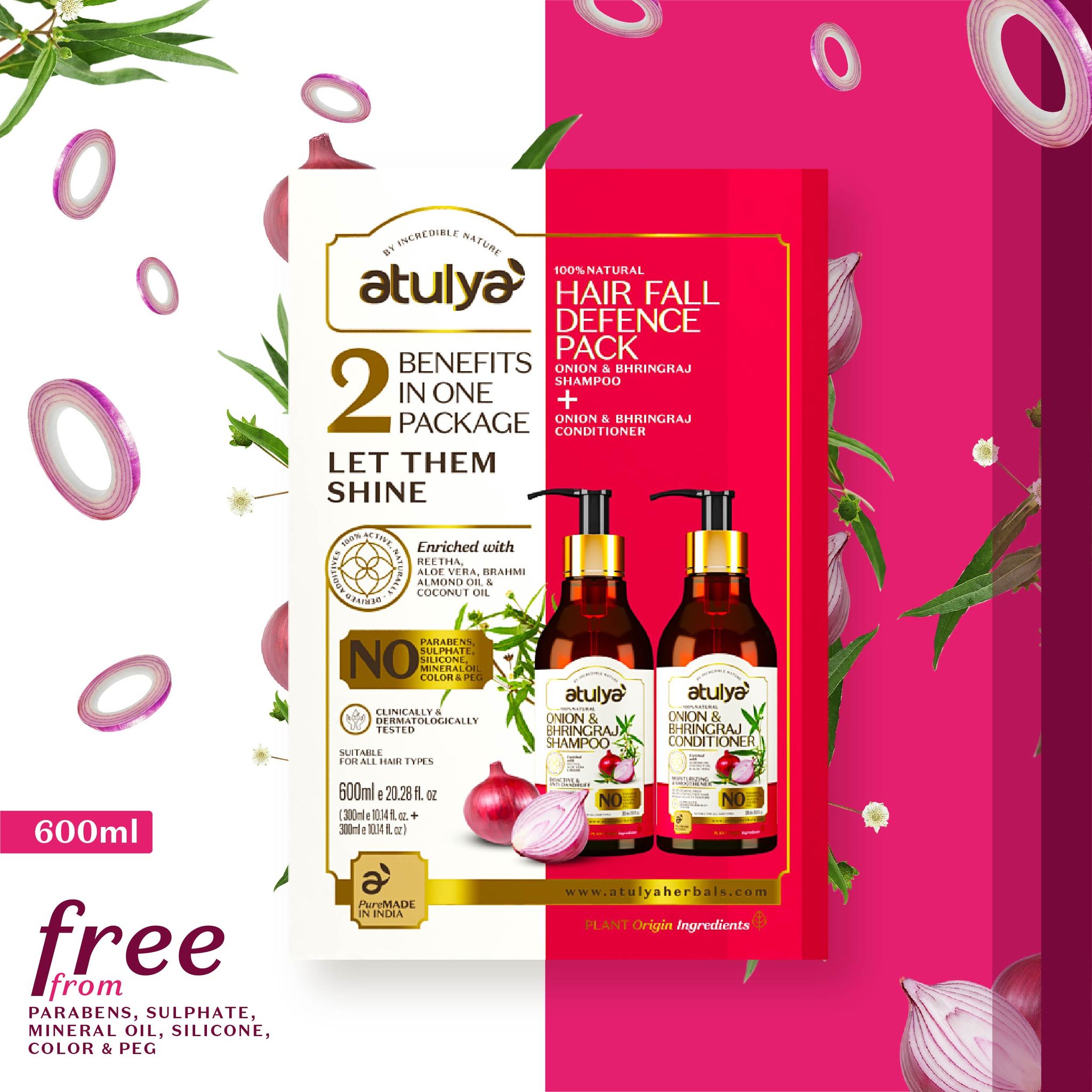 Atulya Onion & bhringraj Shampoo + Conditioner Set (HAIR FALL DEFENCE PACK)