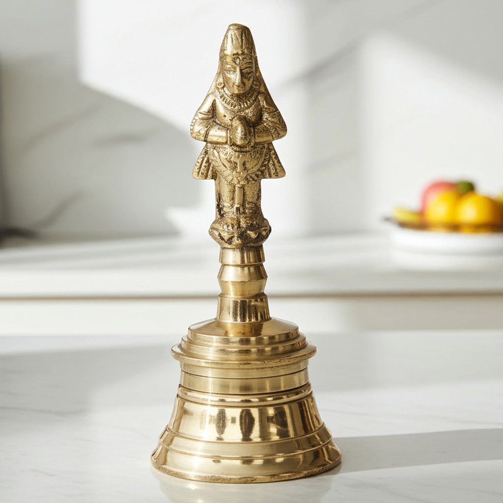Brass Pooja Hand Bell, Hanuman Ghanti, Height : 4 Inch (FMAS677 C)