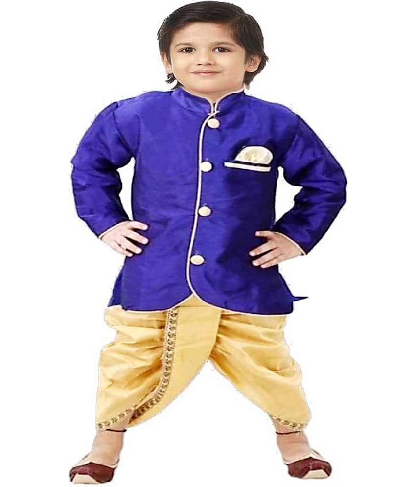 JCT DRESSES Boys Cotton Blend Blue Dhoti Kurta Set ( Pack of 1 )
