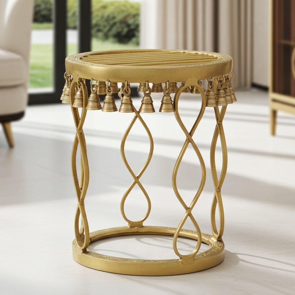 Brass Stool Showpiece - Handcrafted Decorative Puja Stand, Height : 19 Inch (BSMAS1510 A)