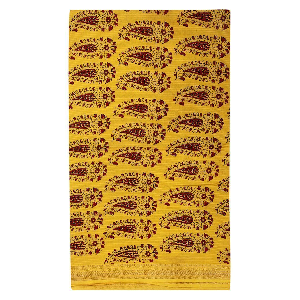 HANDLOOM CHANDERI 03 PCS BAGH PRINTED SUIT (SKU - 1RBS02260221 Suit 115)