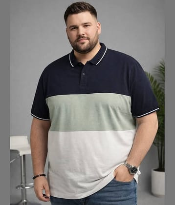 AUSTIVO Men Cotton Blend Regular Fit Striped Polo T Shirt ( Navy )
