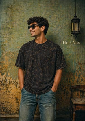 Hue Nox Men's Black Plain Oversized T-Shirt