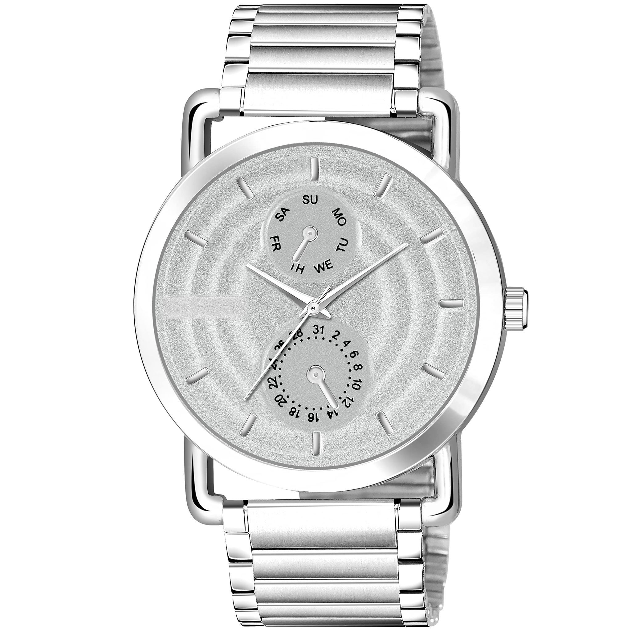 Silver 3D Embossed Stainless Steel Analog Watch for Men LR124