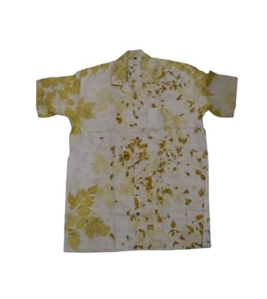 TULIP Traditional Artisians' Upliftment Livelihood Program Men's Half/Short Sleeve Shirt, White with Yellow Floral Print, Casual Button Down