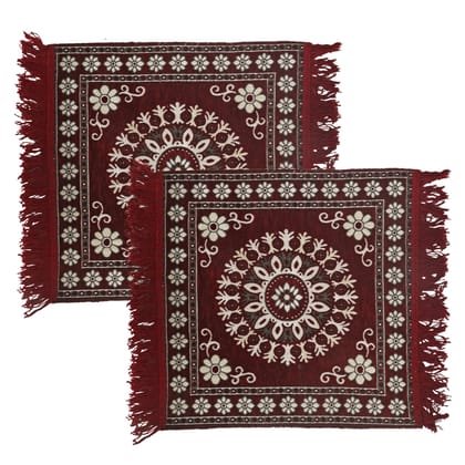 RADECOR Prayer Cotton Reversible Aasan Pooja Meditation Multipurpose Cotton Rug Mat Set- 2 Piece (Maroon, 22"X22"(Inches))