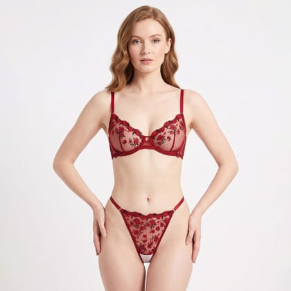 LOVEBIRD Transparent Bra Panty Thong Set Fancy THS2605