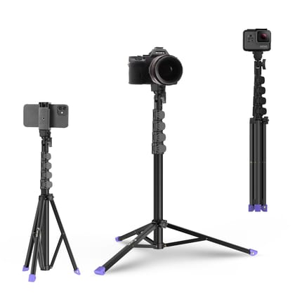 Syvo SP-500 63 Inch (160CM) 1.6M Tripod Stand with Mobile Phone Holder – Versatile Stand for Ring Lights, Cameras, and Mobile Phones. Ideal for Video Recording, Video Shooting, and Lighting Setup. Black