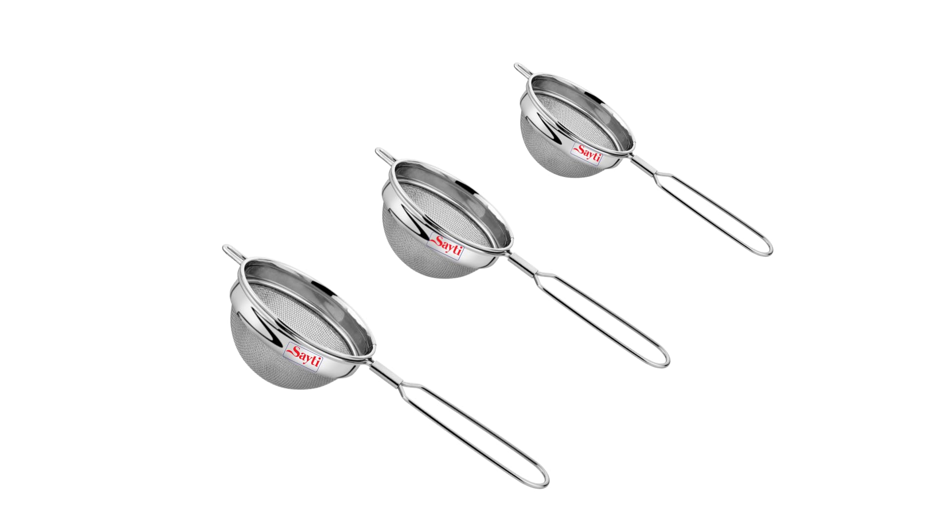 RK Sayti Stainless Steel Round Strainer, 304 Grade Double Mesh, Premium Polish, Medium,Large,XL Pack of 3