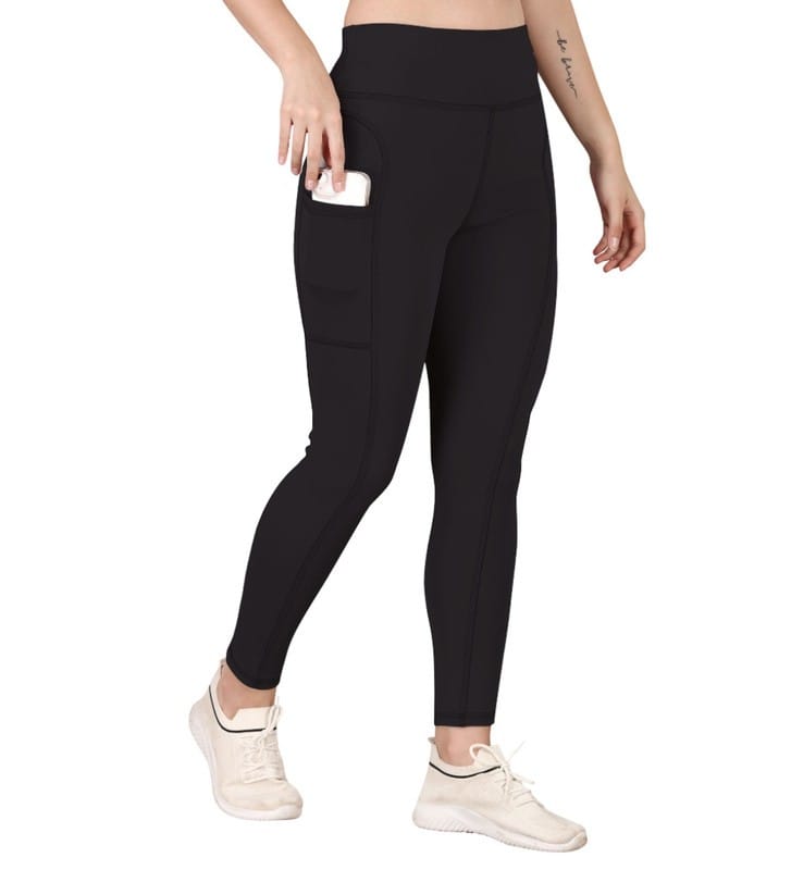 Womens Polyester Solid Ankle length High Waisted Tights Size XL (Black)