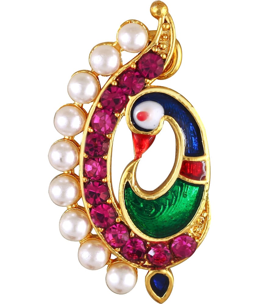 VIVASTRI Peackock Variance Cubic Zirconia Gold-plated Expensive Alloy Nose Ring For Women & Girls (Sales Package -1 Unit )