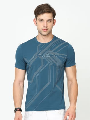 Classic Polo Mens Cotton Half Sleeves Printed Slim Fit Crew Neck Blue Color T-Shirt | Brcn - 550 A Sf C