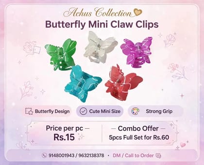 Butterfly Mini Claw Clips  1 pcs White Only