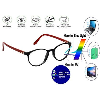 Hrinkar Zero Power Computer Glasses for Office Use with Eye Protection Blue Cut for Men & Women | Red and Black | HBCT-FRM-BK-RD-14