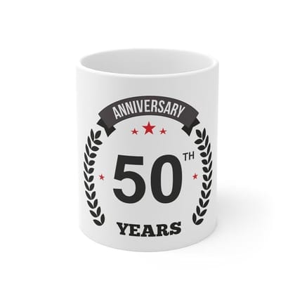DARSHANS Ceramic 50th Anniversary Printed Coffee Mug (Color: White, Capacity:330ml)