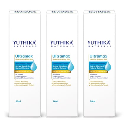 Yuthika Ultramax Deep Intense Moisturizing Cream for Dry to Very Dry Skin 20ml Pack of 3, Dermatologically Tested