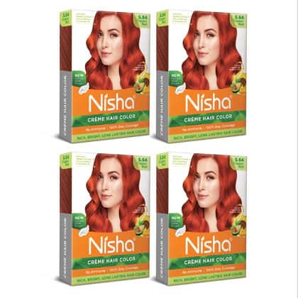 Nisha Creme Hair Color Copper Red 40gm Pack of 4, Permanent Hair Color for Women Men, No Ammonia, 100% Grey Coverage